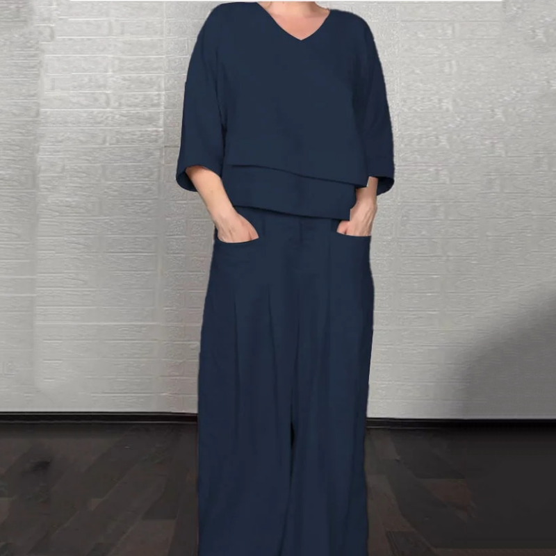 Set of two short-sleeve cotton-linen pieces for an elegant and comfortable style