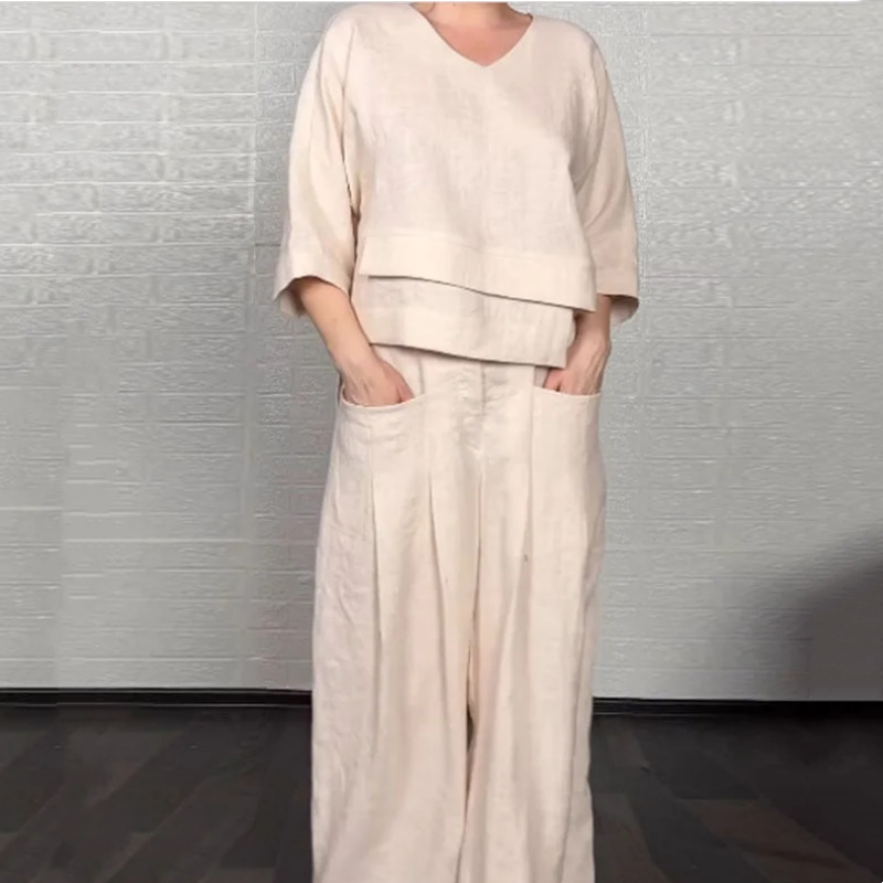 Set of two short-sleeve cotton-linen pieces for an elegant and comfortable style