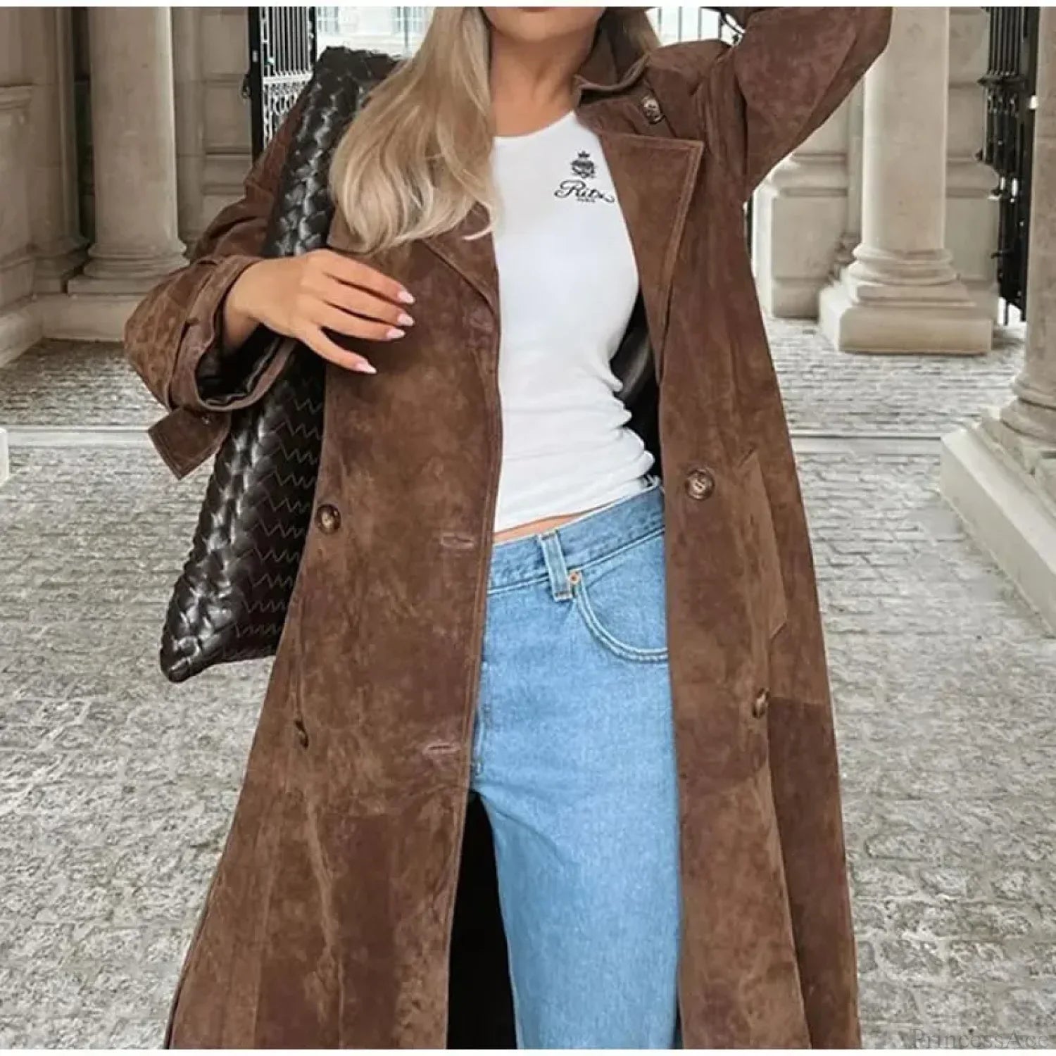 Luxurious Suede Coat with Chocolate Belt