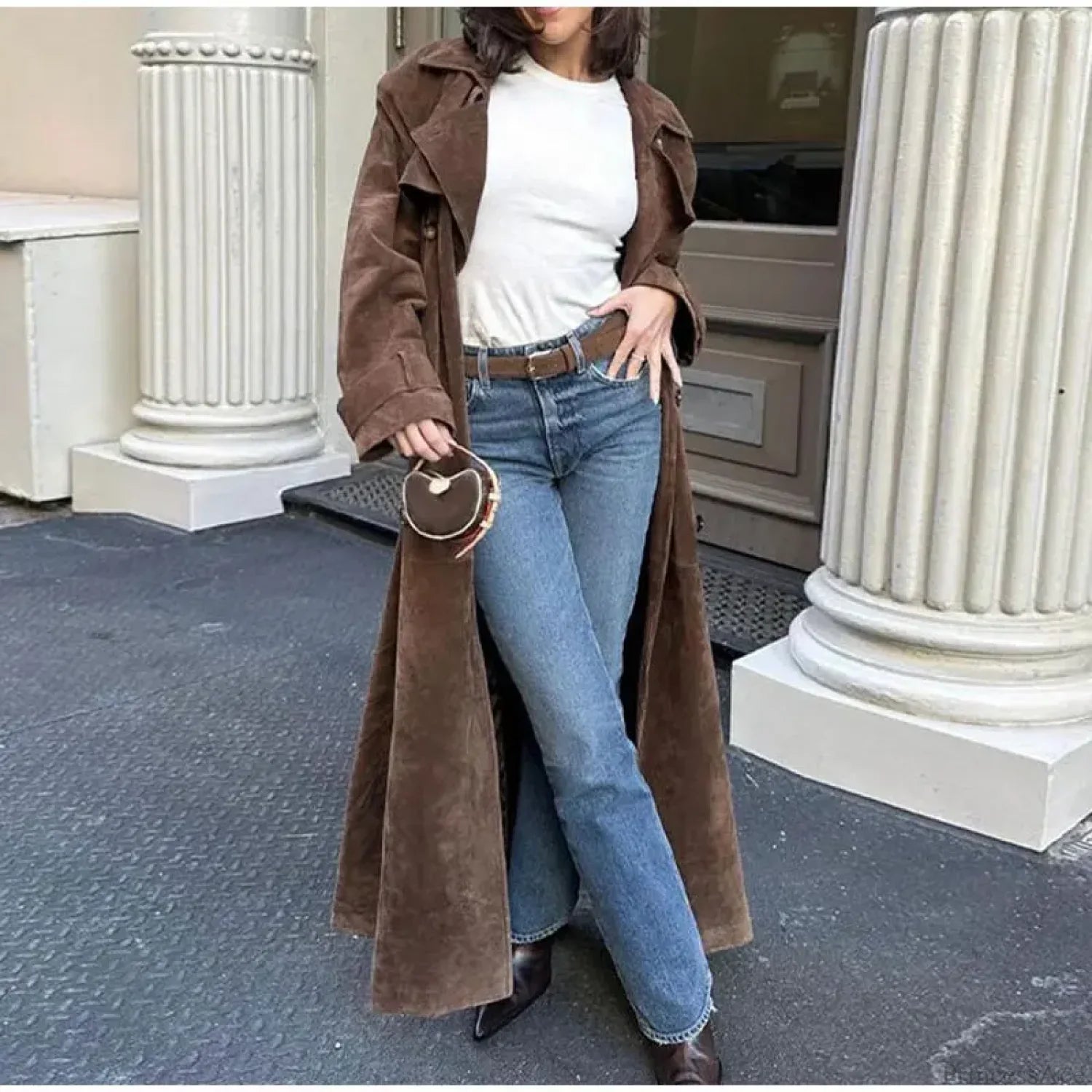 Luxurious Suede Coat with Chocolate Belt