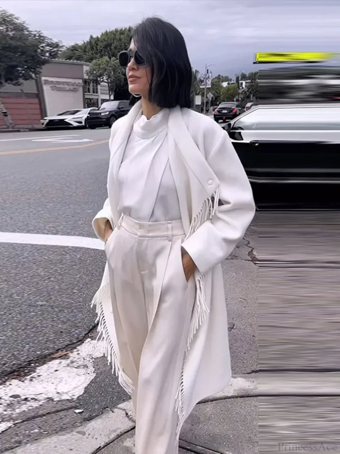 Oversized Eskimo Collar Coat with Fringes and Irregular Buttons