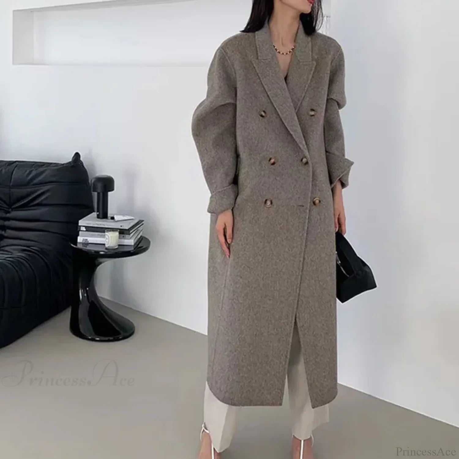 Elegant Turn-Down Collar Cashmere Wool Overcoat for Timeless Style