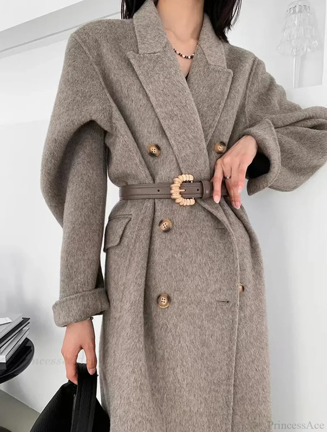 Elegant Turn-Down Collar Cashmere Wool Overcoat for Timeless Style