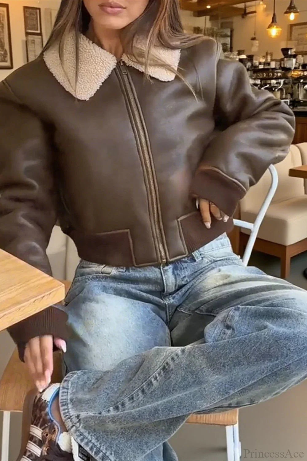 Unique Brown Flannel Vest with PU Panel, Warm and Windproof