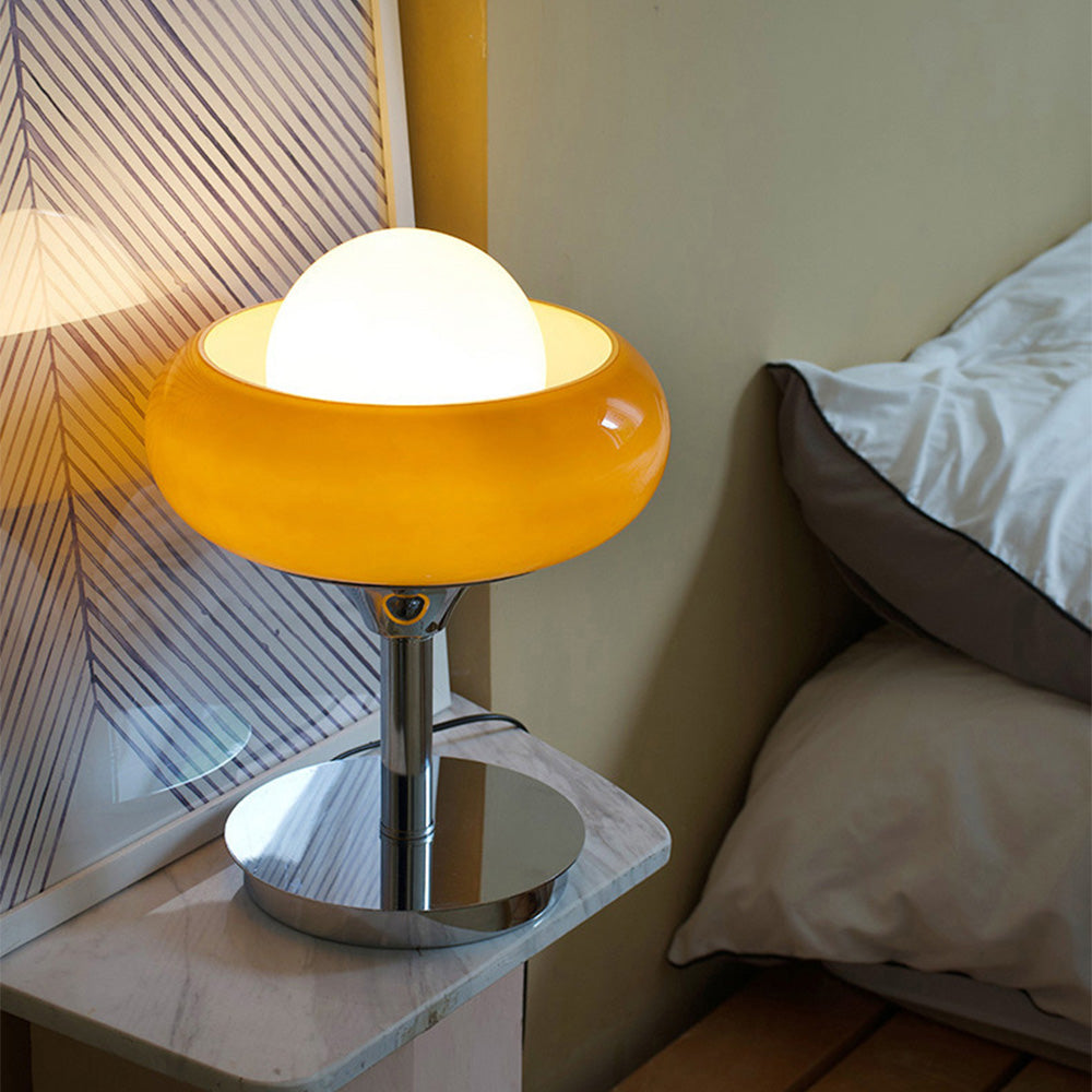 Elegant Vintage Bauhaus Glass Table Lamp in Light Yellow