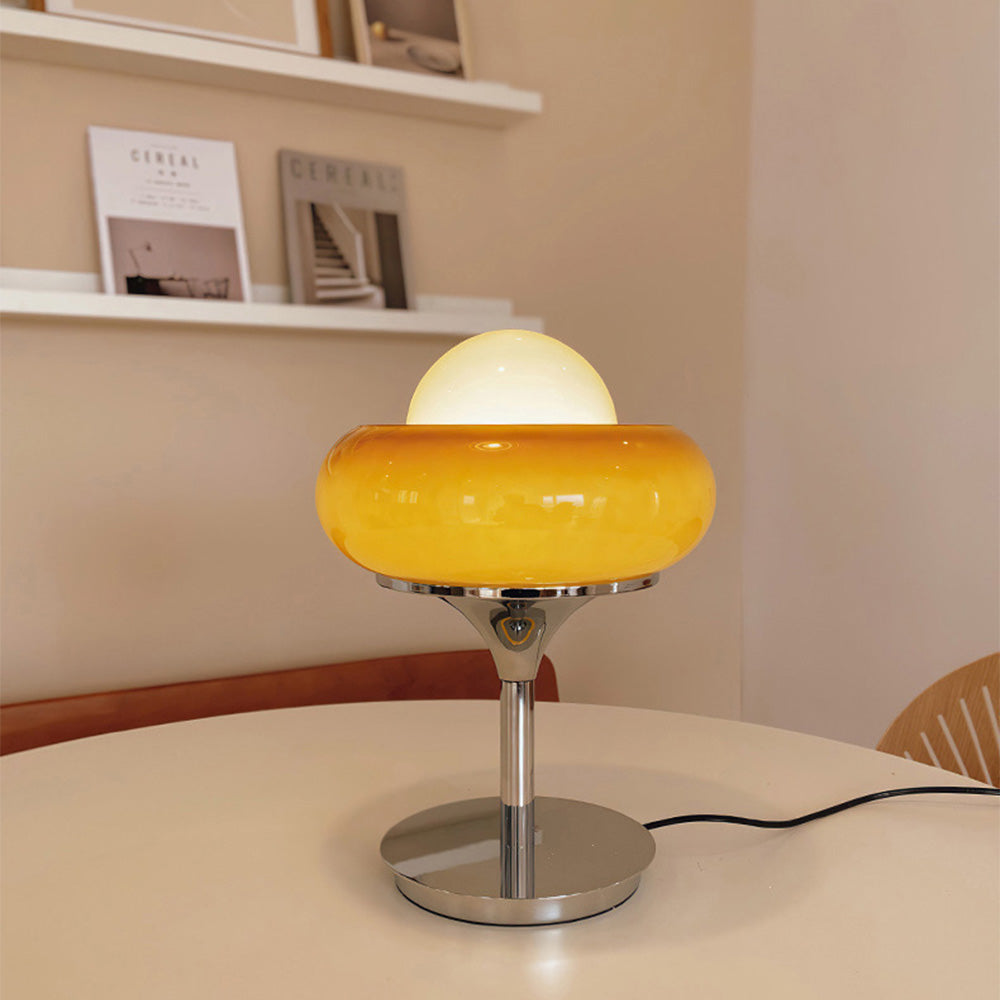Elegant Vintage Bauhaus Glass Table Lamp in Light Yellow