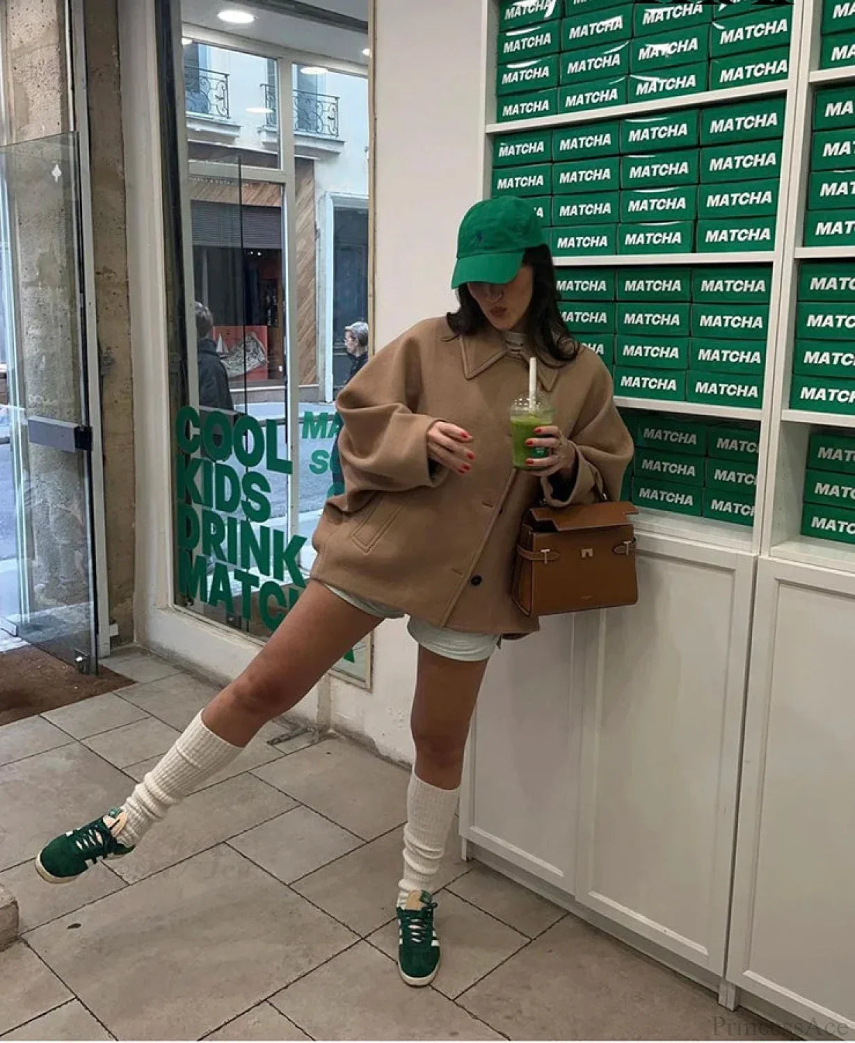 Vintage khaki wool coat with elegant lapels