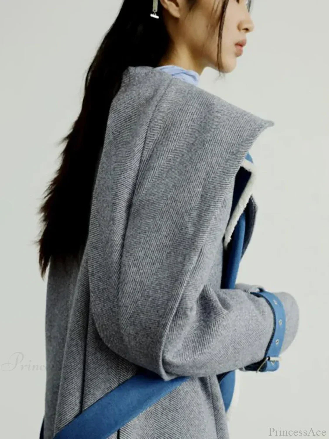 Women's Wool Coat with Removable Contrasting Detail