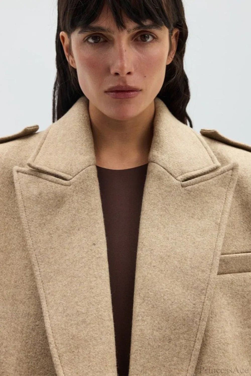 Wool-blend coat with epaulets and slit collar