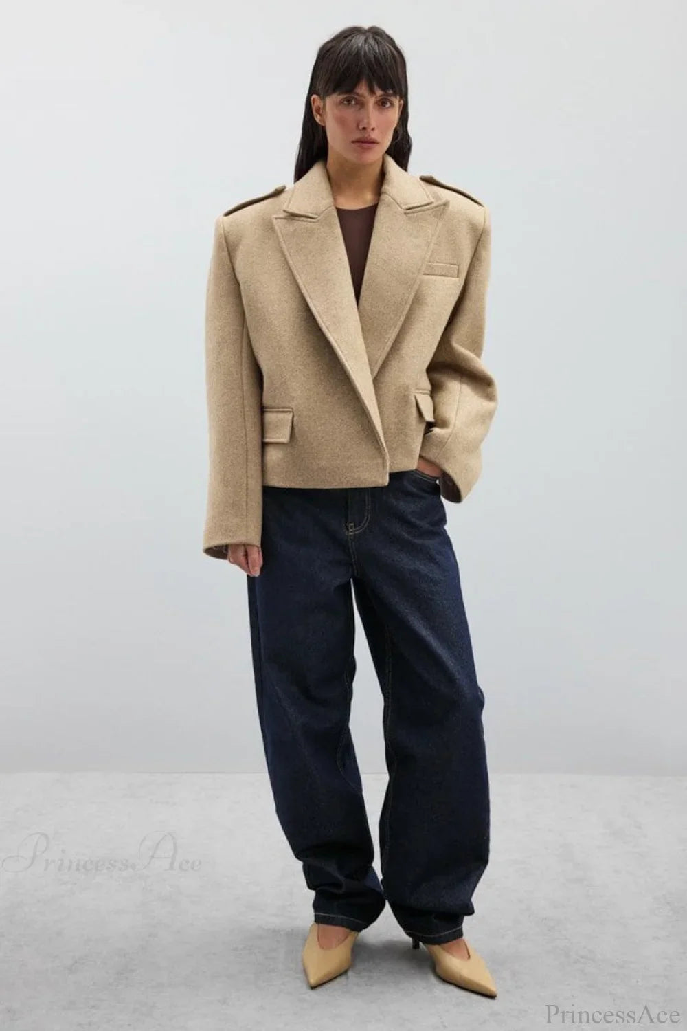 Wool-blend coat with epaulets and slit collar