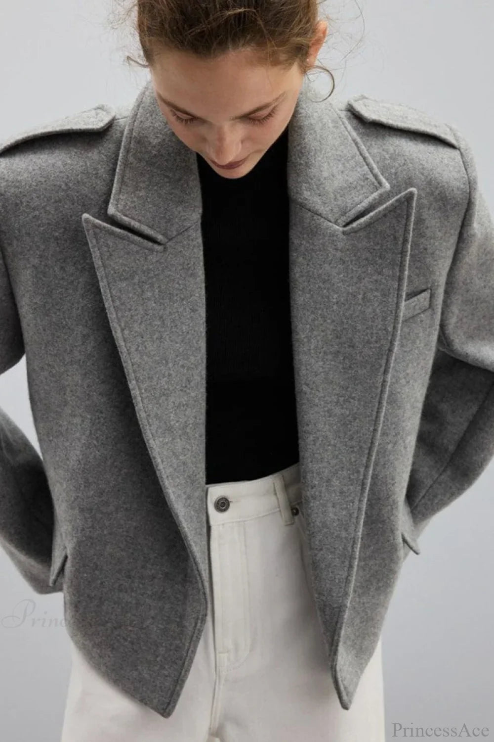 Wool-blend coat with epaulets and slit collar