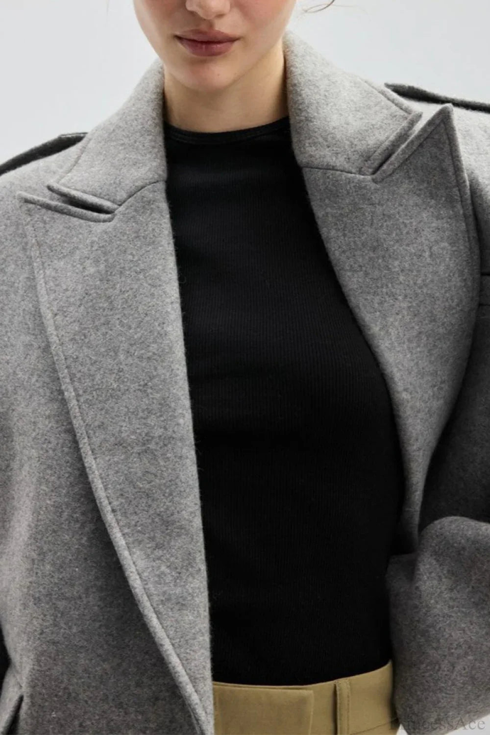Wool-blend coat with epaulets and slit collar