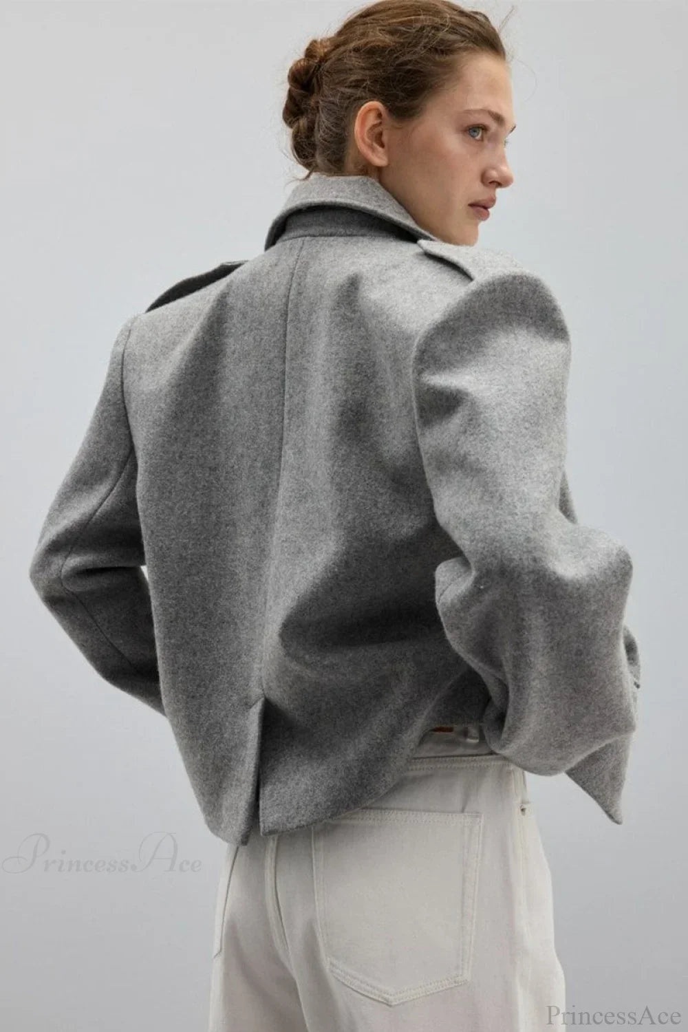 Wool-blend coat with epaulets and slit collar
