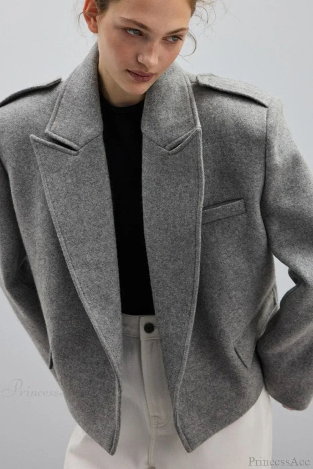 Wool-blend coat with epaulets and slit collar