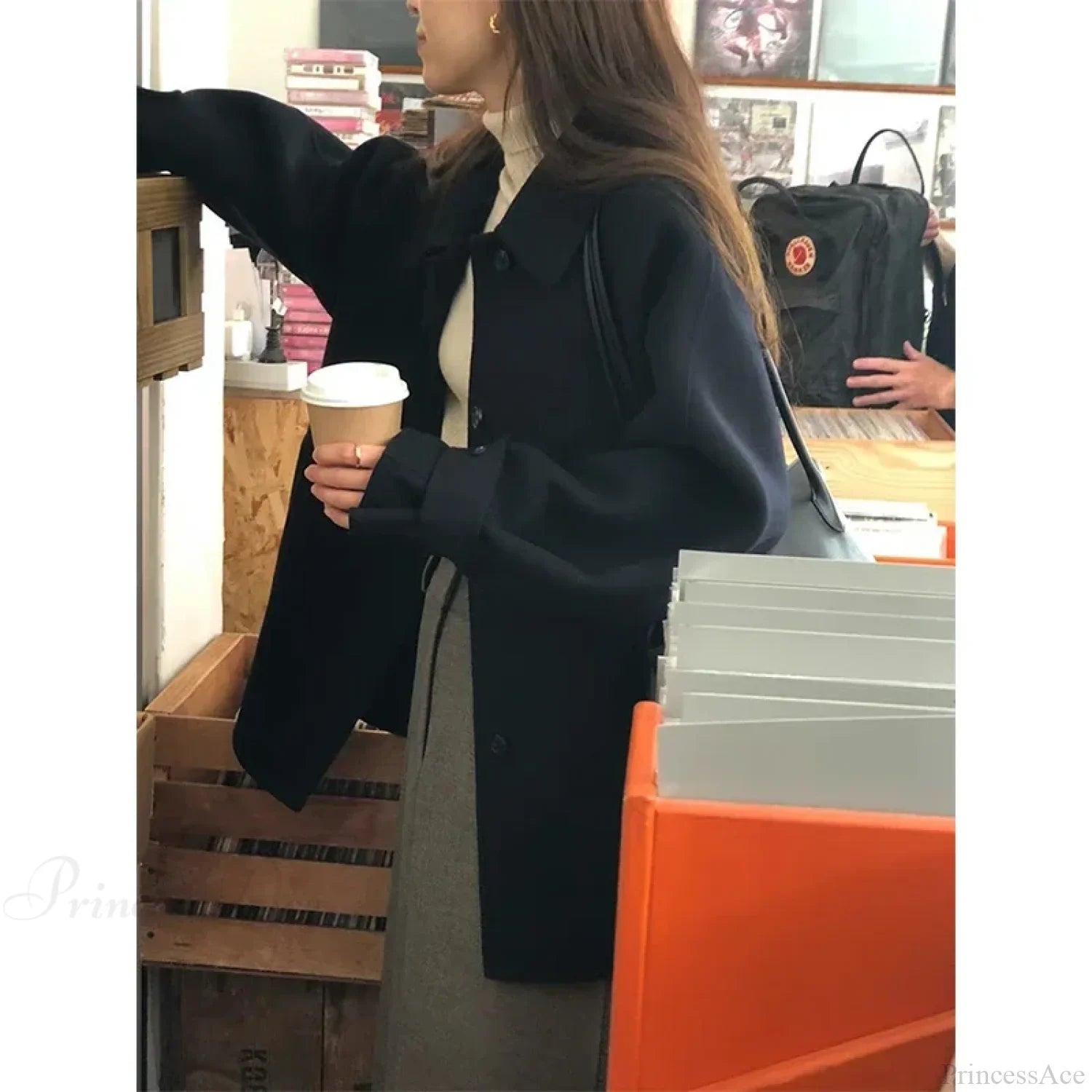 U-Neck Wool Blends Vintage Korean Streetwear Overcoat for Stylish Comfort