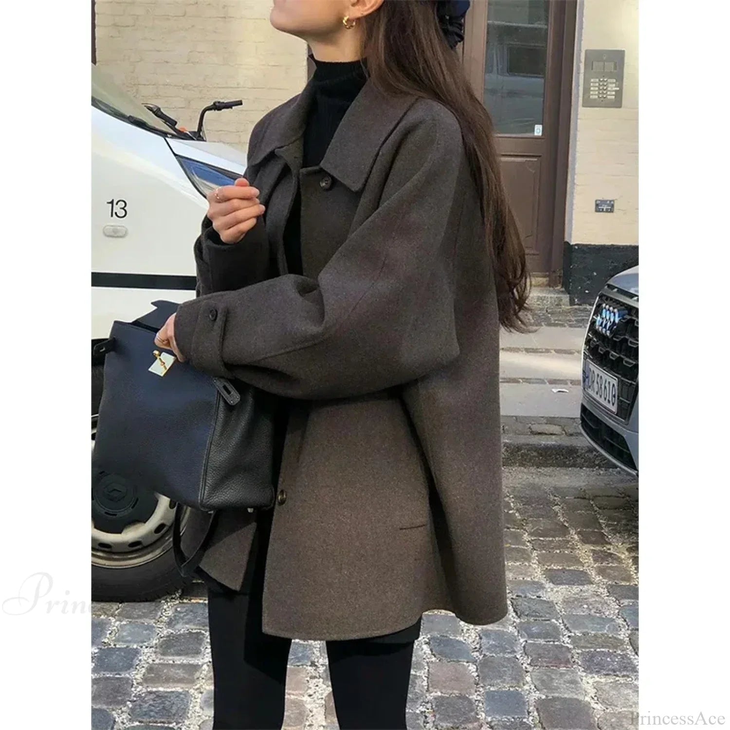 U-Neck Wool Blends Vintage Korean Streetwear Overcoat for Stylish Comfort