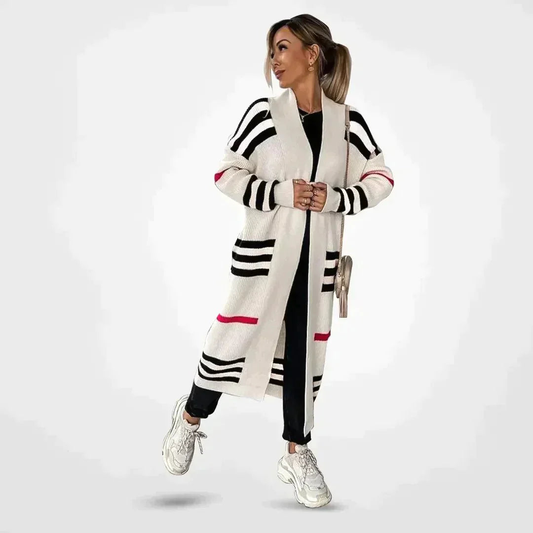 Women's Long Striped Cardigan Set for Effortless Style and Comfort